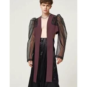 GOTH Mesh Puff Long Sleeve Blazer See Through Wine Black NEW TAGS Men’s Size S
